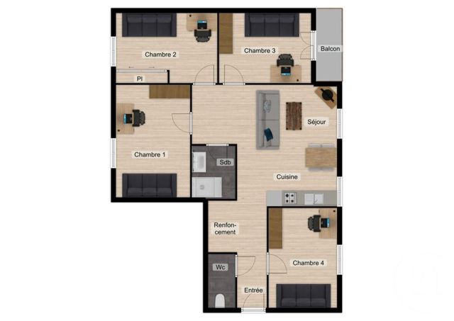 Appartement F5 à vendre - 5 pièces - 63.0 m2 - GRENOBLE - 38 - RHONE-ALPES - Century 21 Victor Hugo