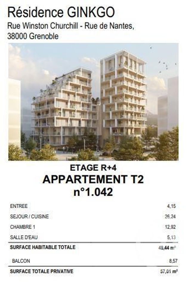 Appartement T2 à louer - 2 pièces - 48.44 m2 - GRENOBLE - 38 - RHONE-ALPES - Century 21 Victor Hugo